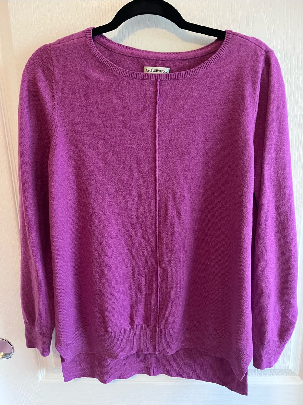 Croft & Barrow Purple Long Sleeve Knit Sweater Medium Exposed Seam Crewneck